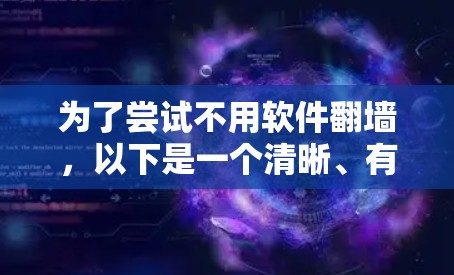 为了尝试不用软件翻墙,以下是一个清晰、有序的步骤指南 为了尝试不用软件翻墙,以下是一个清晰、有序的步骤指南