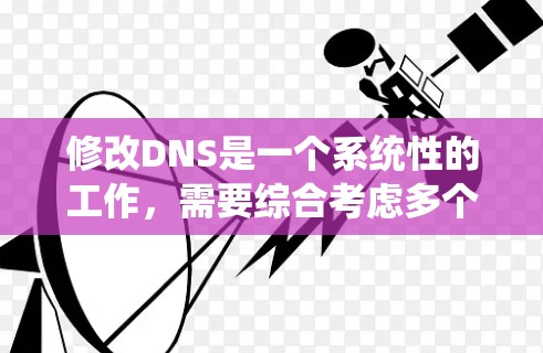 修改DNS是一个系统性的工作,需要综合考虑多个因素以确保域名的正确映射和IP地址的正确分配。以下是一个分步指南,帮助您逐步完成DNS修改 修改DNS是一个系统性的工作,需要综合考虑多个因素以确保域名的正确映射和IP地址的正确分配。以下是一个分步指南,帮助您逐步完成DNS修改